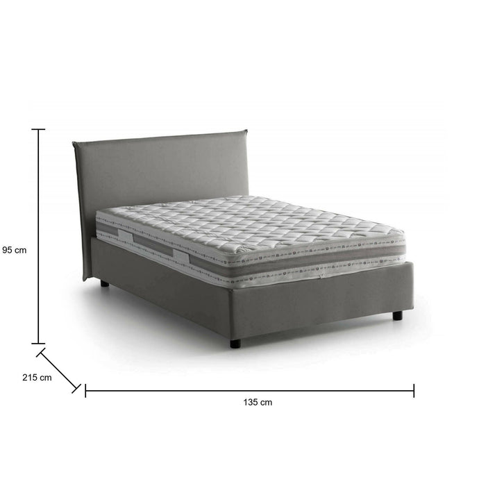 Letto piazza e mezza Alvino, Letto contenitore con rivestimento in tessuto, Made in Italy, Apertura frontale, con materasso cm 120x200 incluso, Grigio