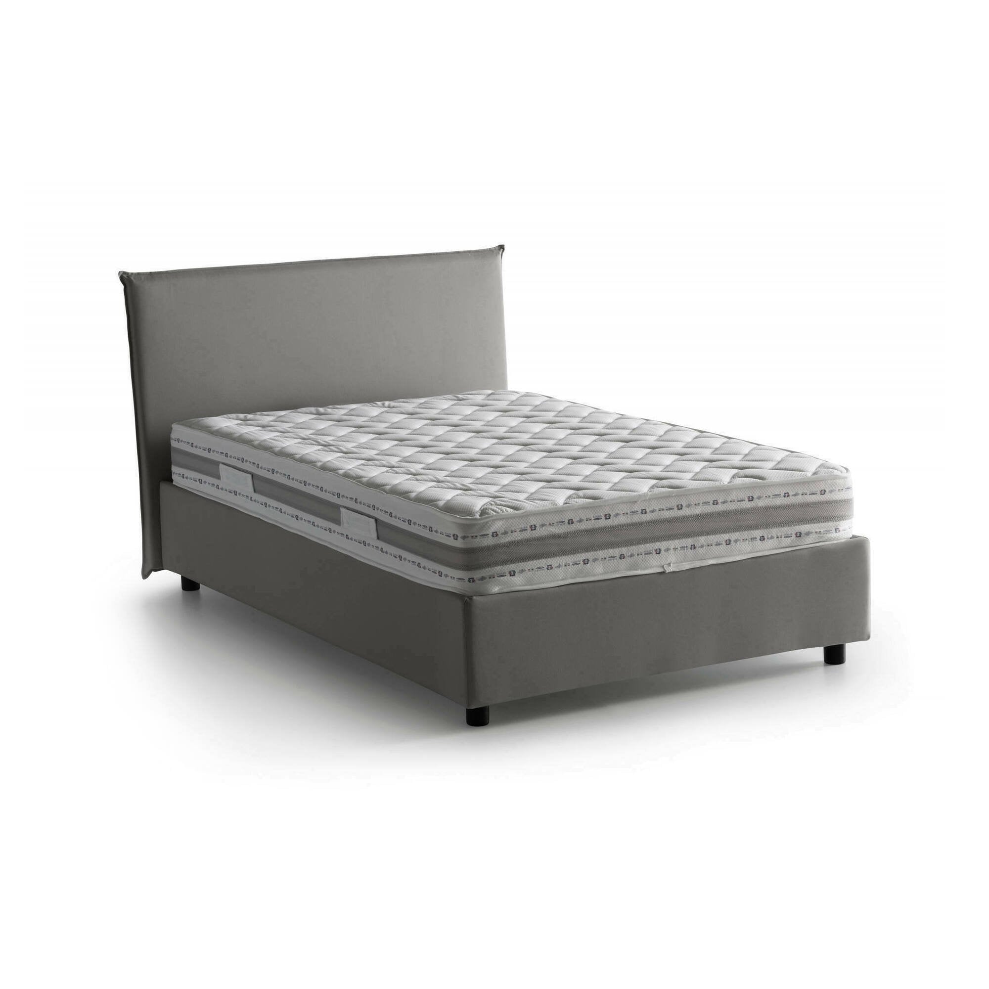 Letto piazza e mezza Alvino, Letto contenitore con rivestimento in tessuto, Made in Italy, Apertura frontale, con materasso cm 120x200 incluso, Grigio