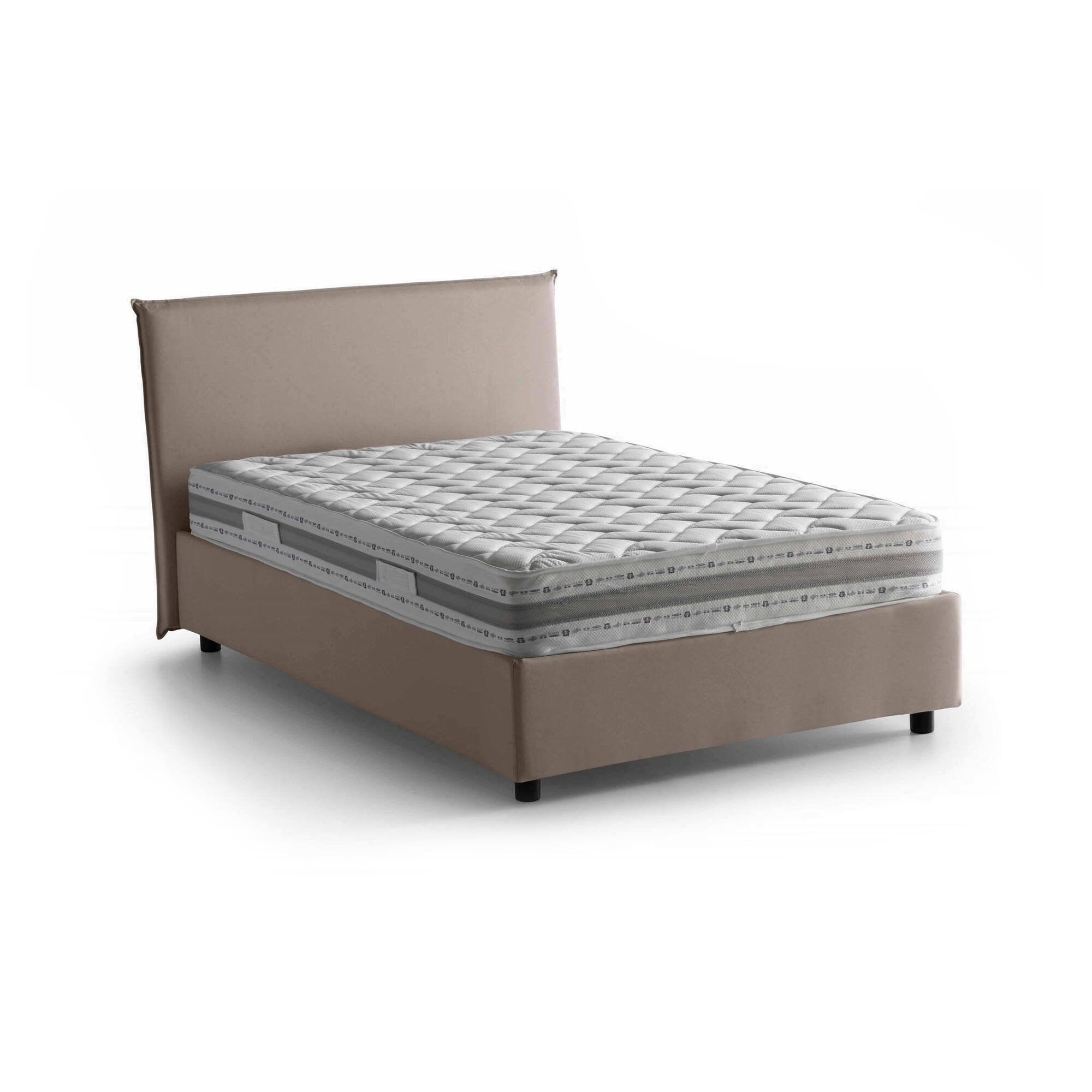 Letto piazza e mezza Alvino, Letto contenitore con rivestimento in tessuto, Made in Italy, Apertura frontale, con materasso cm 120x200 incluso, Tortora