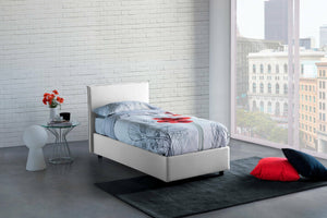 Letto matrimoniale Alion, Letto contenitore con rivestimento in tessuto, Made in Italy, Apertura frontale, con materasso cm 140x190 incluso, Bianco