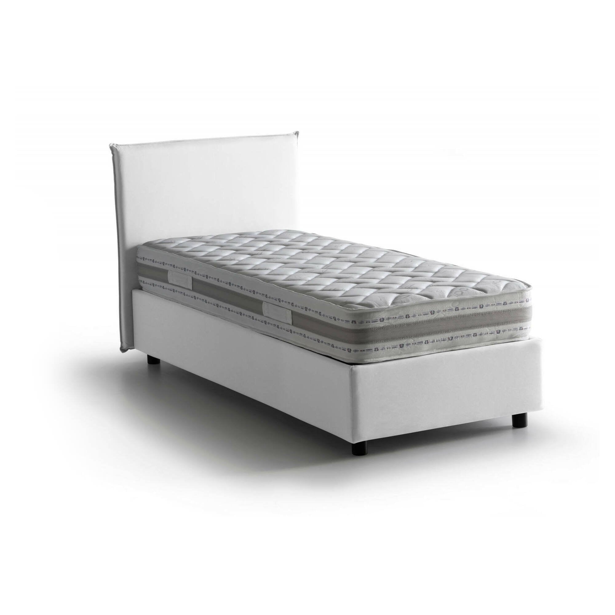 Letto matrimoniale Alion, Letto contenitore con rivestimento in tessuto, Made in Italy, Apertura frontale, con materasso cm 140x190 incluso, Bianco