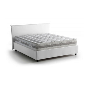 Letto matrimoniale Aros, Letto contenitore con rivestimento in tessuto, Made in Italy, Apertura frontale, con materasso cm 140x200 incluso, Bianco