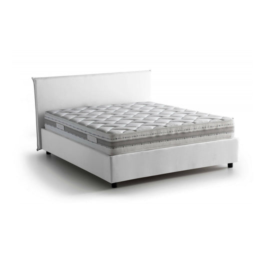 Letto matrimoniale Aros, Letto contenitore con rivestimento in tessuto, Made in Italy, Apertura frontale, con materasso cm 140x200 incluso, Bianco
