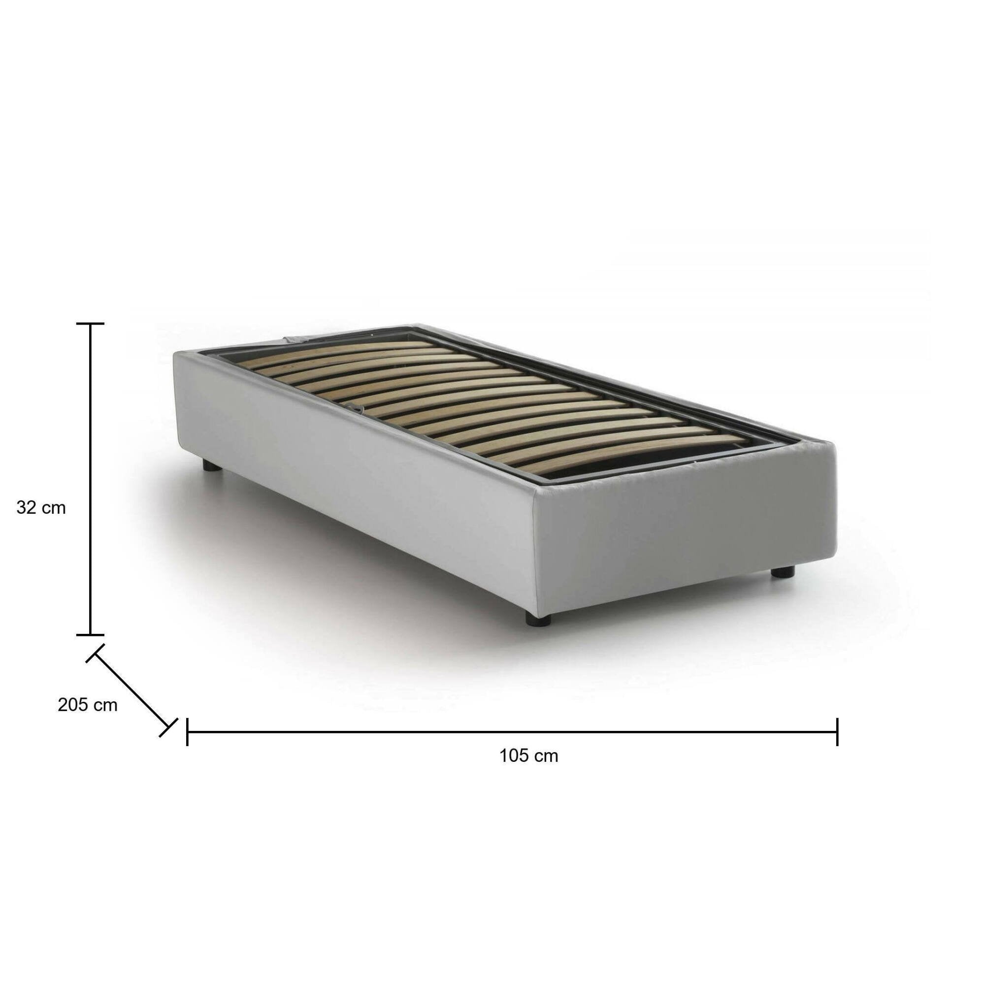 Letto singolo Angelina, Letto contenitore con rivestimento in ecopelle, Made in Italy, Apertura frontale, adatto per materasso cm 90x190, Bianco