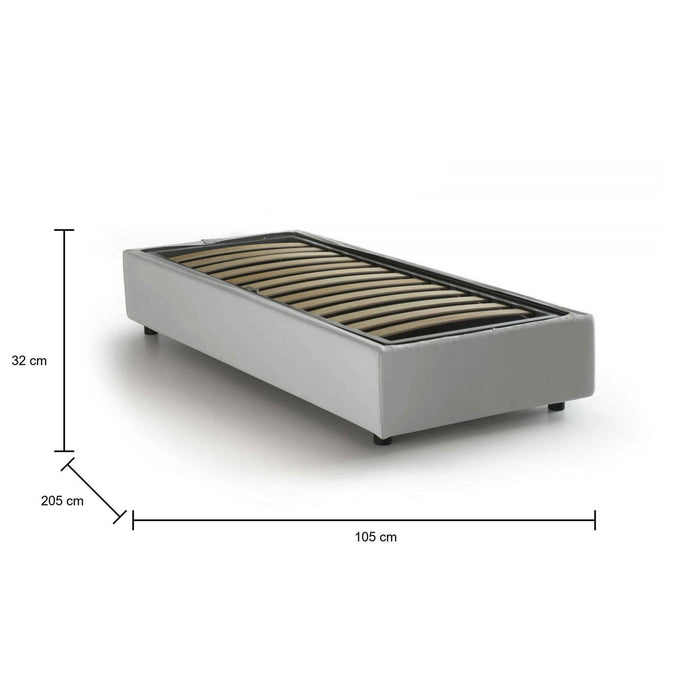 Letto singolo Angelina, Letto contenitore con rivestimento in ecopelle, Made in Italy, Apertura frontale, adatto per materasso cm 90x190, Bianco