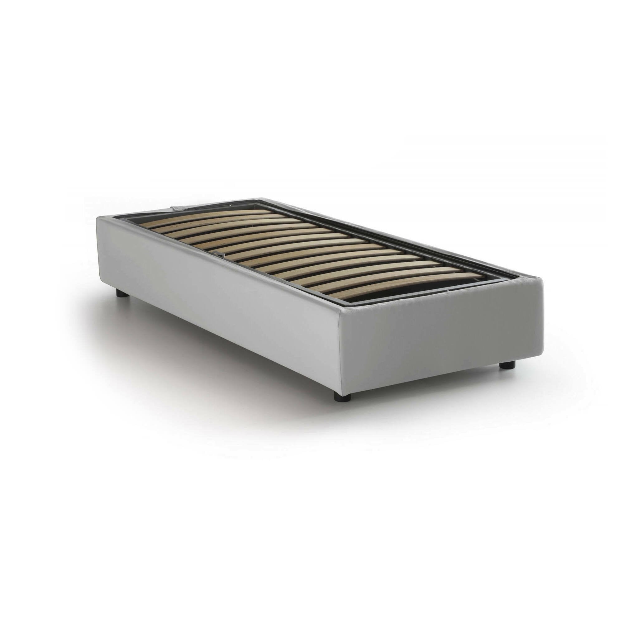 Letto singolo Angelina, Letto contenitore con rivestimento in ecopelle, Made in Italy, Apertura frontale, adatto per materasso cm 90x190, Bianco