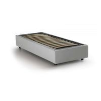 Letto singolo Angelina, Letto contenitore con rivestimento in ecopelle, Made in Italy, Apertura frontale, adatto per materasso cm 90x190, Bianco