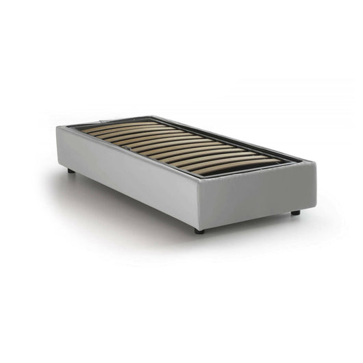 Letto singolo Angelina, Letto contenitore con rivestimento in ecopelle, Made in Italy, Apertura frontale, adatto per materasso cm 90x190, Bianco