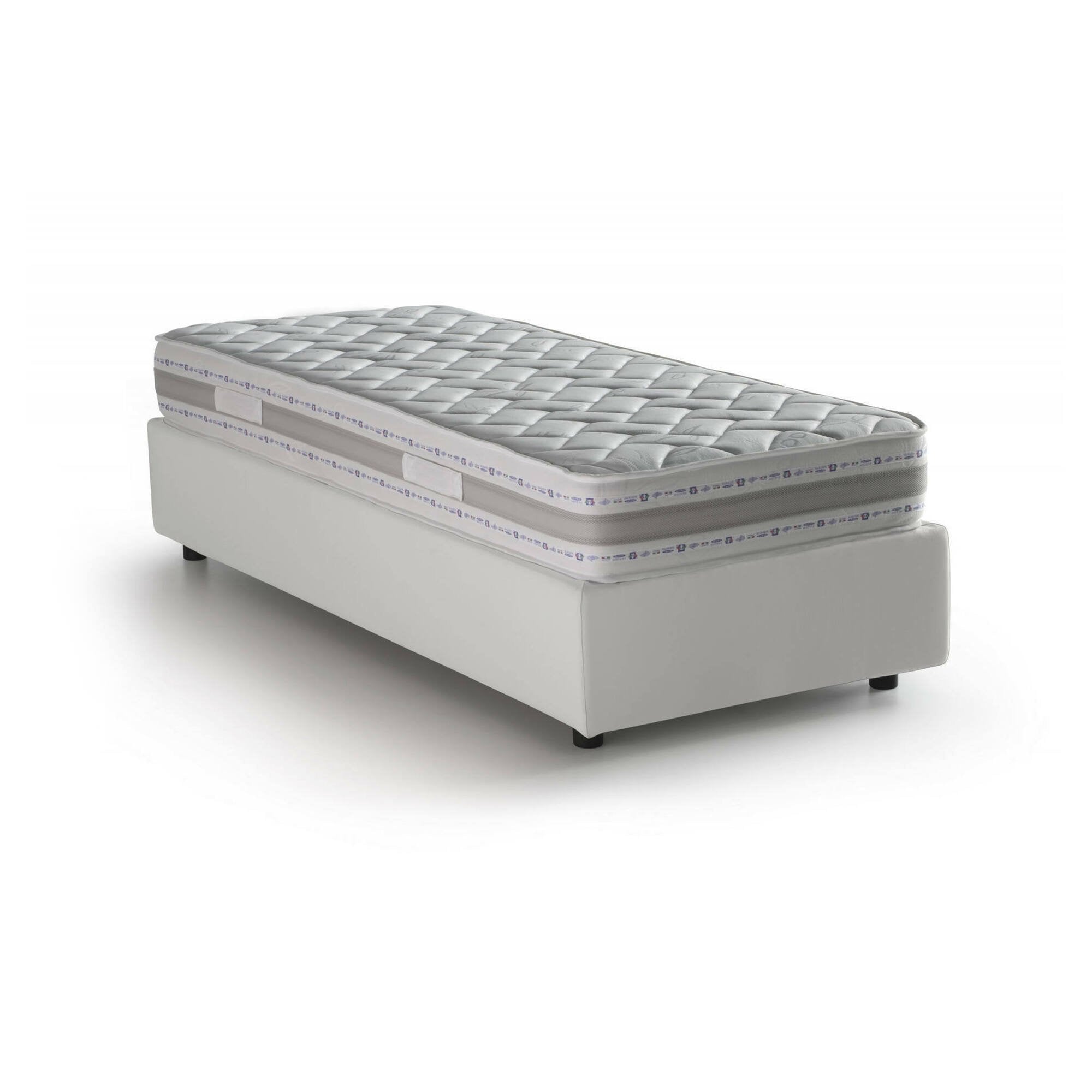 Letto singolo Nantine, Letto contenitore con rivestimento in ecopelle, Made in Italy, Apertura frontale, con materasso cm 90x190 incluso, Bianco