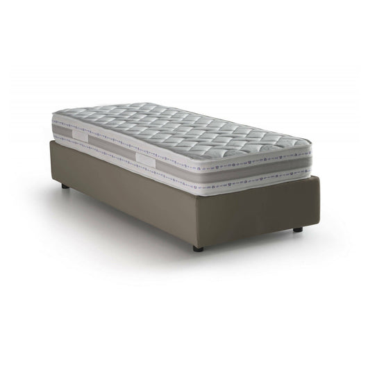 Letto singolo Nantine, Letto contenitore con rivestimento in ecopelle, Made in Italy, Apertura frontale, con materasso cm 90x190 incluso, Tortora