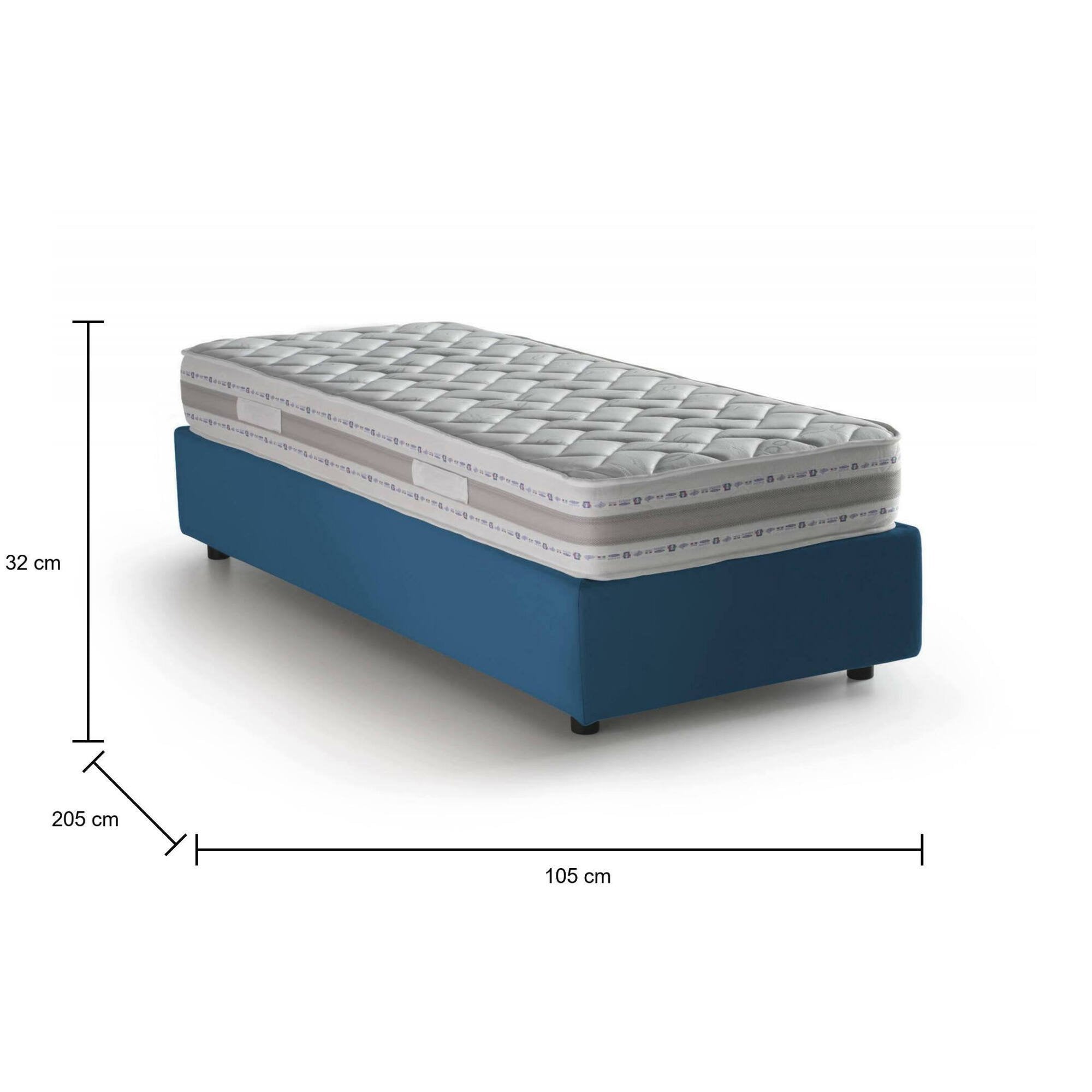 Letto singolo Addison, Letto contenitore con rivestimento in tessuto, Made in Italy, Apertura frontale, con materasso cm 90x190 incluso, Blu