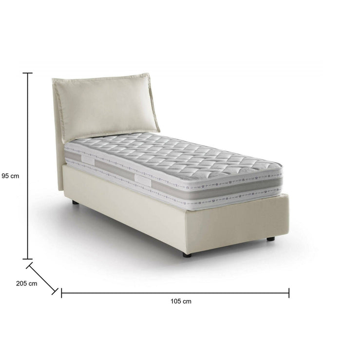 Letto singolo Animal, Letto contenitore con rivestimento in tessuto, Made in Italy, Apertura frontale, con materasso cm 90x190 incluso, Beige