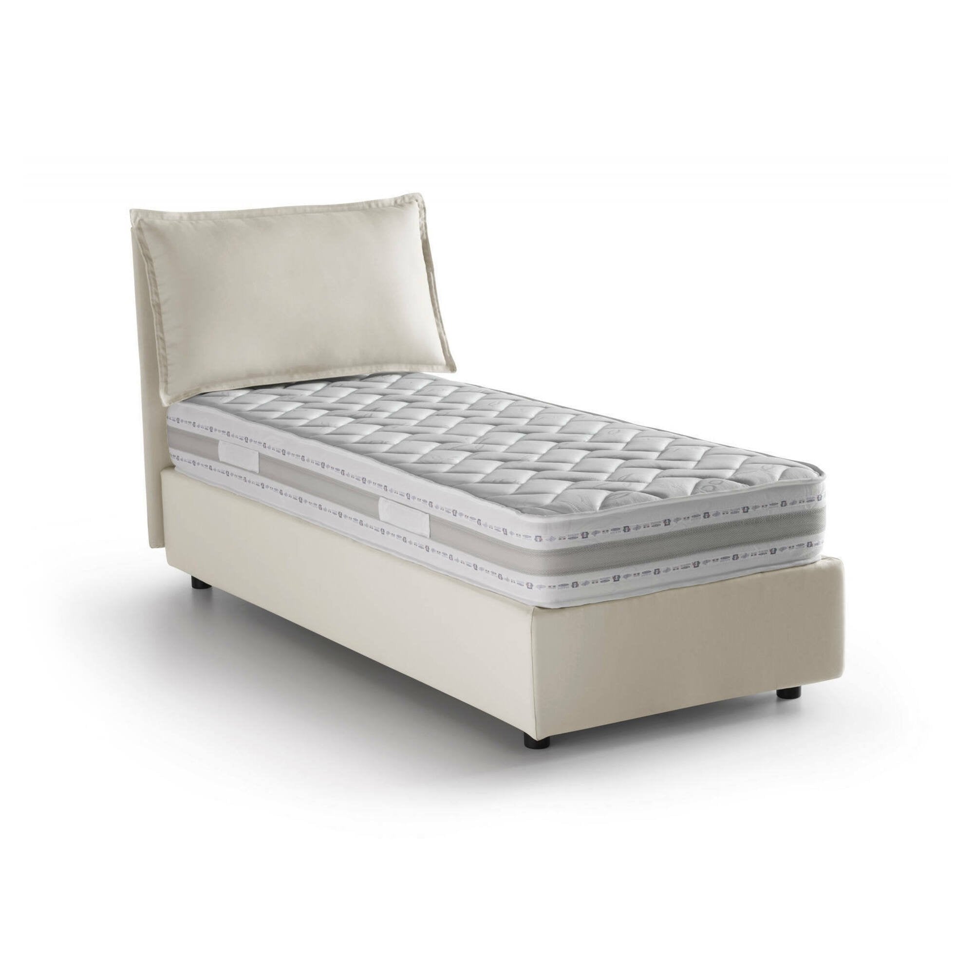 Letto singolo Animal, Letto contenitore con rivestimento in tessuto, Made in Italy, Apertura frontale, con materasso cm 90x190 incluso, Beige