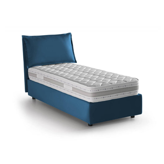 Letto singolo Animal, Letto contenitore con rivestimento in tessuto, Made in Italy, Apertura frontale, con materasso cm 90x190 incluso, Blu