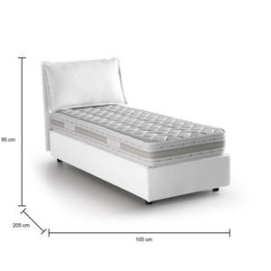 Letto singolo Animal, Letto contenitore con rivestimento in tessuto, Made in Italy, Apertura frontale, con materasso cm 90x190 incluso, Bianco