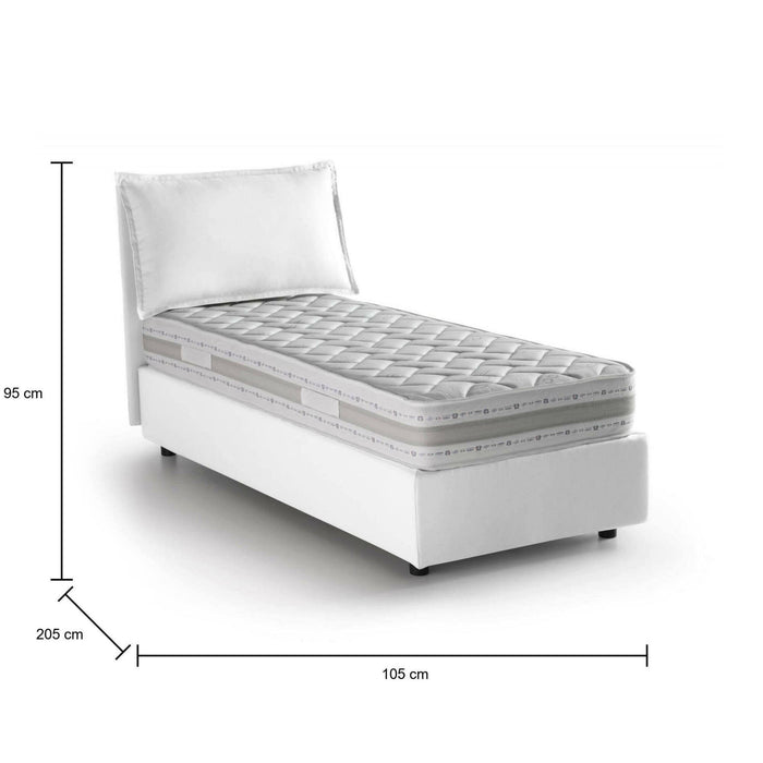 Letto singolo Animal, Letto contenitore con rivestimento in tessuto, Made in Italy, Apertura frontale, con materasso cm 90x190 incluso, Bianco