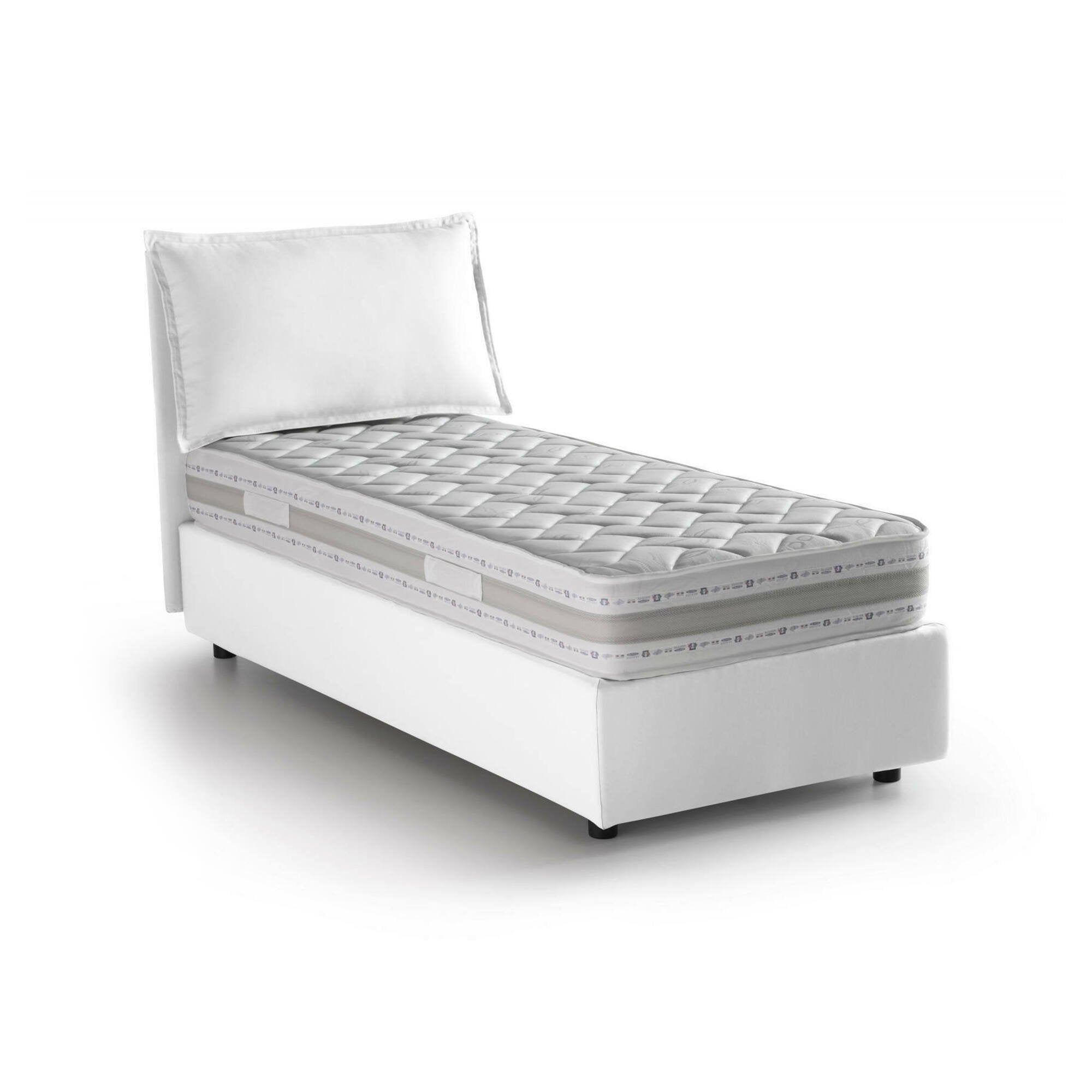 Letto singolo Animal, Letto contenitore con rivestimento in tessuto, Made in Italy, Apertura frontale, con materasso cm 90x190 incluso, Bianco