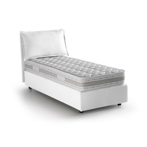 Letto singolo Animal, Letto contenitore con rivestimento in tessuto, Made in Italy, Apertura frontale, con materasso cm 90x190 incluso, Bianco