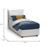 Letto singolo Amandola, Letto contenitore con rivestimento in ecopelle, Made in Italy, Apertura frontale, con materasso cm 90x190 incluso, Bianco