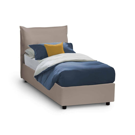 Letto singolo Adet, Letto contenitore con rivestimento in ecopelle, Made in Italy, Apertura frontale, adatto per materasso cm 90x190, Tortora