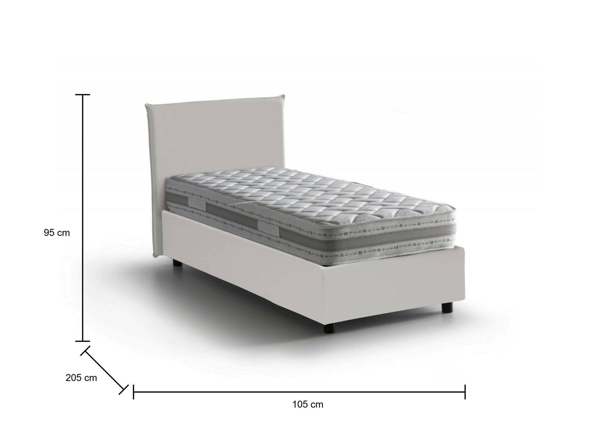 Letto singolo Bernarda, Letto contenitore con rivestimento in ecopelle, Made in Italy, Apertura frontale, con materasso cm 90x190 incluso, Bianco