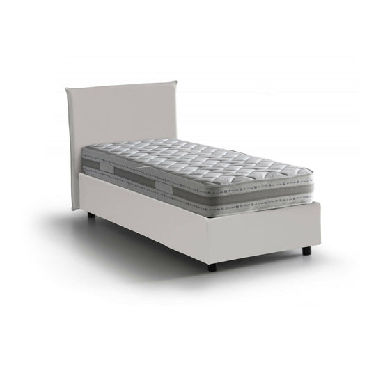 Letto singolo Bernarda, Letto contenitore con rivestimento in ecopelle, Made in Italy, Apertura frontale, con materasso cm 90x190 incluso, Bianco