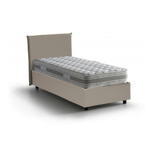Letto singolo Bernarda, Letto contenitore con rivestimento in ecopelle, Made in Italy, Apertura frontale, con materasso cm 90x190 incluso, Tortora