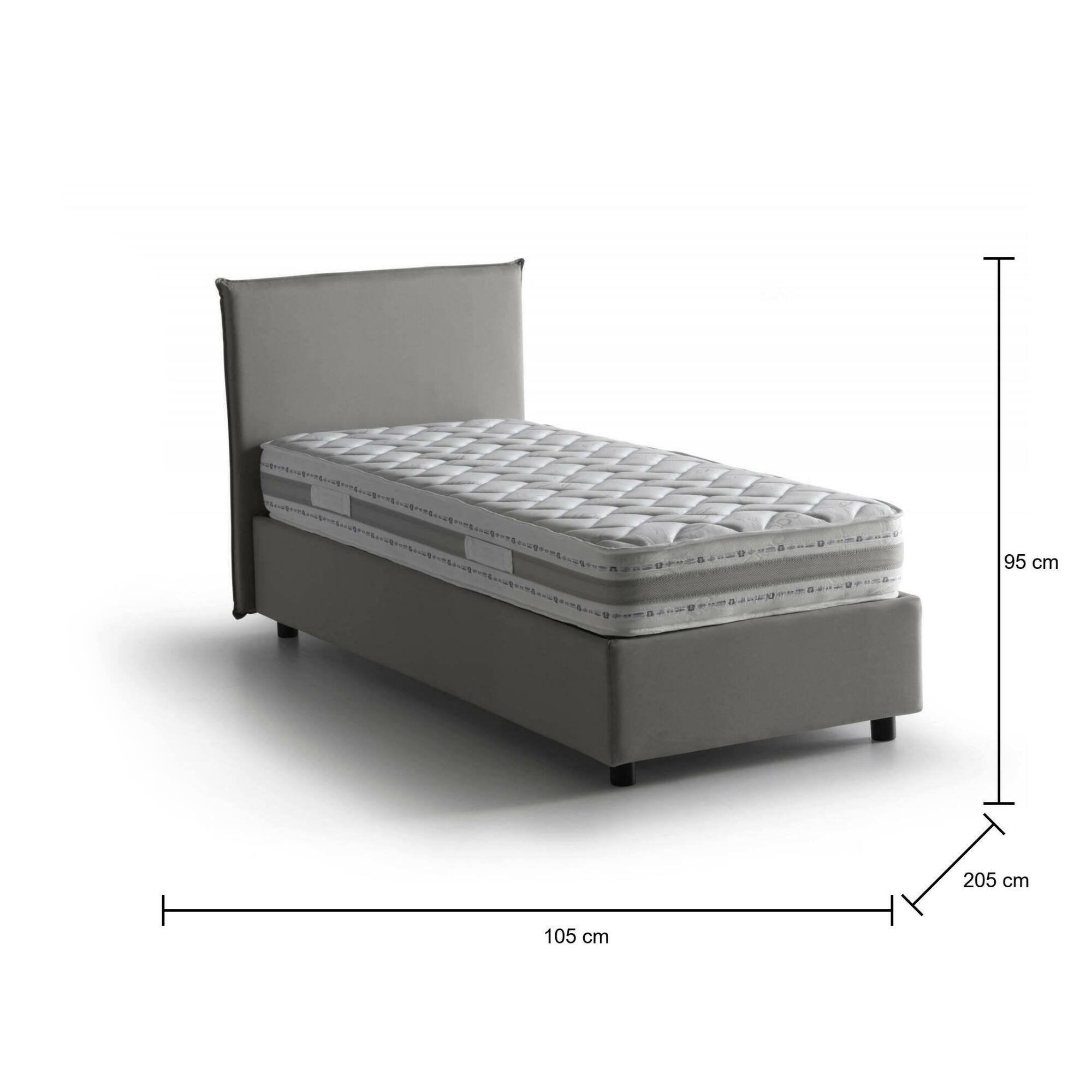 Letto singolo Arminius, Letto contenitore con rivestimento in tessuto, Made in Italy, Apertura frontale, con materasso cm 90x190 incluso, Grigio