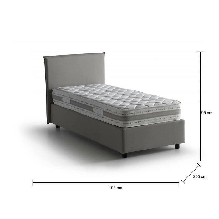 Letto singolo Arminius, Letto contenitore con rivestimento in tessuto, Made in Italy, Apertura frontale, con materasso cm 90x190 incluso, Grigio
