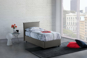 Letto singolo Arminius, Letto contenitore con rivestimento in tessuto, Made in Italy, Apertura frontale, con materasso cm 90x190 incluso, Grigio