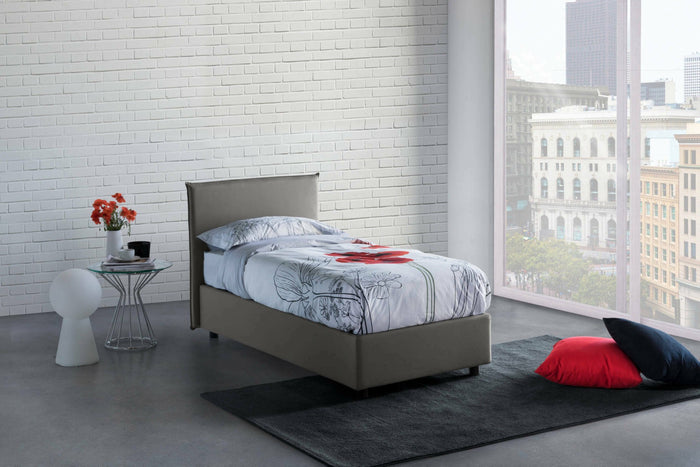 Letto singolo Arminius, Letto contenitore con rivestimento in tessuto, Made in Italy, Apertura frontale, con materasso cm 90x190 incluso, Grigio