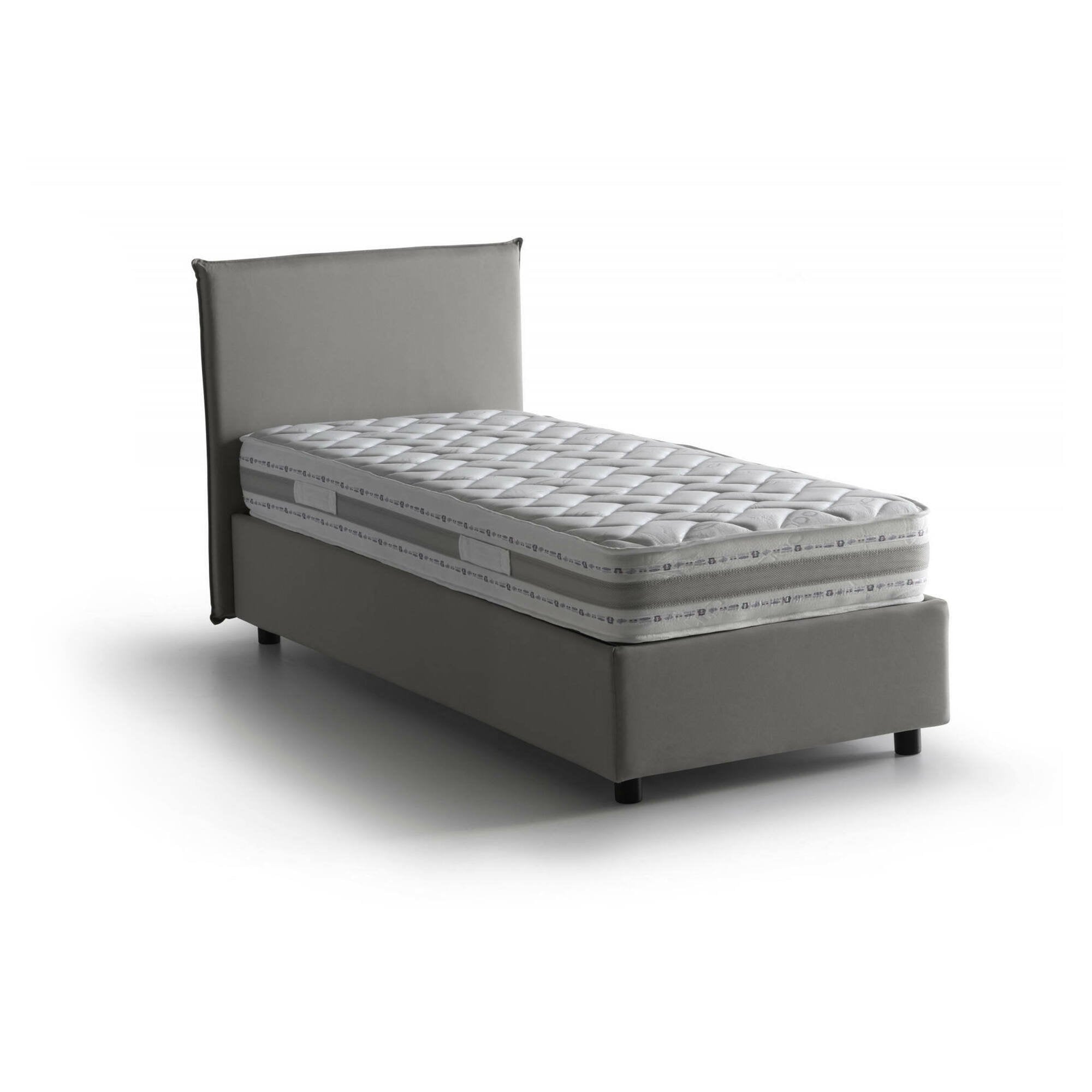 Letto singolo Arminius, Letto contenitore con rivestimento in tessuto, Made in Italy, Apertura frontale, con materasso cm 90x190 incluso, Grigio