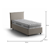 Letto singolo Arminius, Letto contenitore con rivestimento in tessuto, Made in Italy, Apertura frontale, con materasso cm 90x190 incluso, Tortora