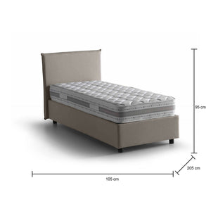 Letto singolo Arminius, Letto contenitore con rivestimento in tessuto, Made in Italy, Apertura frontale, con materasso cm 90x190 incluso, Tortora