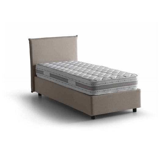 Letto singolo Arminius, Letto contenitore con rivestimento in tessuto, Made in Italy, Apertura frontale, con materasso cm 90x190 incluso, Tortora