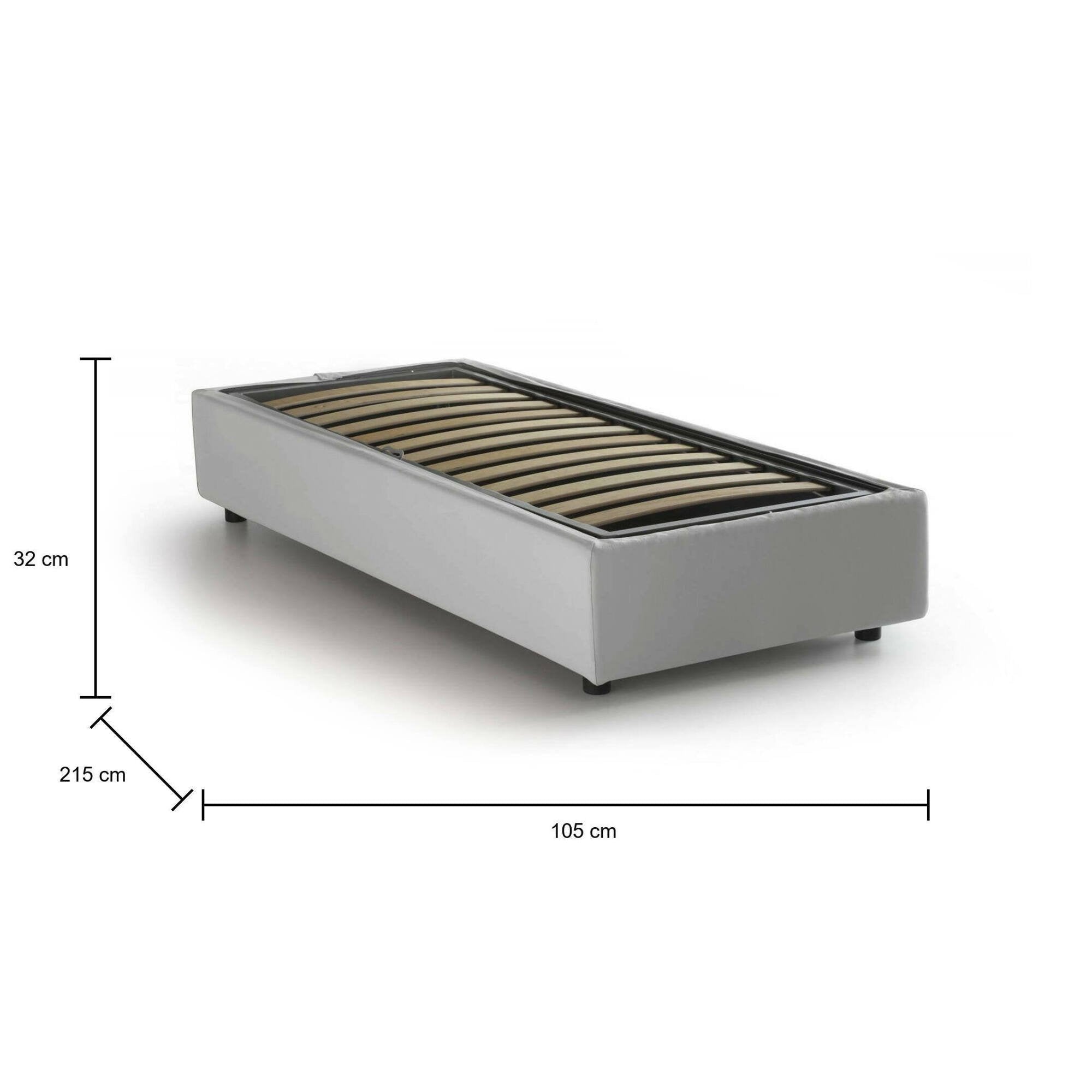 Letto singolo Ayla, Letto contenitore con rivestimento in ecopelle, Made in Italy, Apertura frontale, adatto per materasso cm 90x200, Bianco