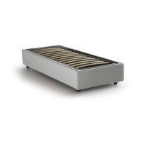 Letto singolo Ayla, Letto contenitore con rivestimento in ecopelle, Made in Italy, Apertura frontale, adatto per materasso cm 90x200, Bianco