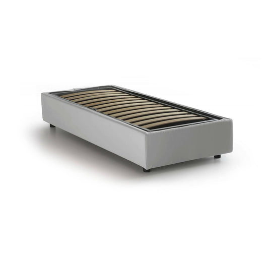 Letto singolo Ayla, Letto contenitore con rivestimento in ecopelle, Made in Italy, Apertura frontale, adatto per materasso cm 90x200, Bianco