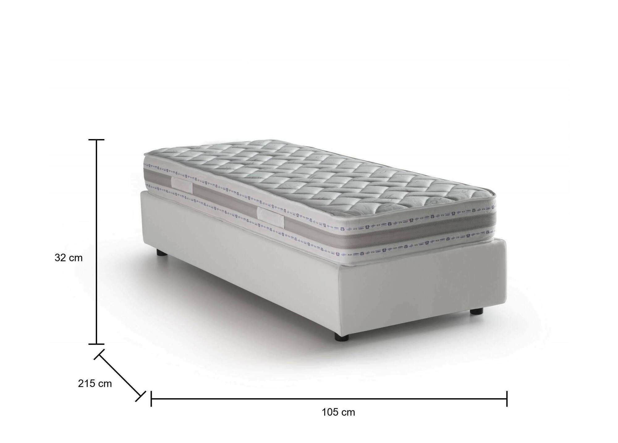 Letto singolo Richilde, Letto contenitore con rivestimento in ecopelle, Made in Italy, Apertura frontale, con materasso cm 90x200 incluso, Bianco