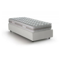 Letto singolo Richilde, Letto contenitore con rivestimento in ecopelle, Made in Italy, Apertura frontale, con materasso cm 90x200 incluso, Bianco