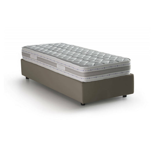 Letto singolo Richilde, Letto contenitore con rivestimento in ecopelle, Made in Italy, Apertura frontale, con materasso cm 90x200 incluso, Tortora