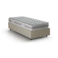 Letto singolo Aribal, Letto contenitore con rivestimento in tessuto, Made in Italy, Apertura frontale, con materasso cm 90x200 incluso, Beige