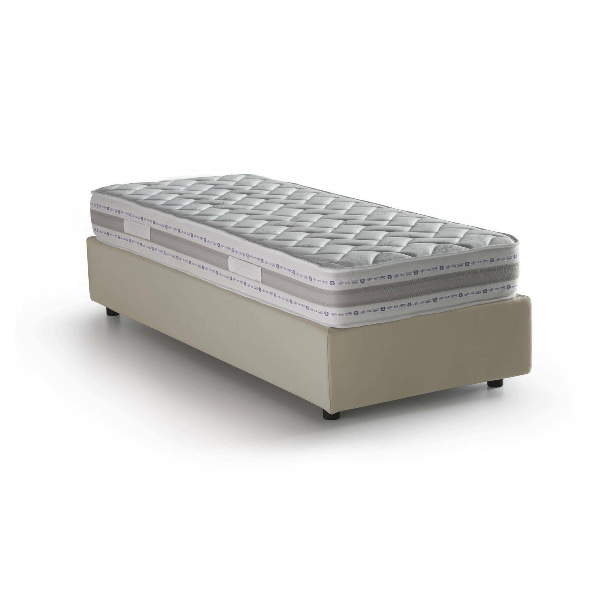 Letto singolo Aribal, Letto contenitore con rivestimento in tessuto, Made in Italy, Apertura frontale, con materasso cm 90x200 incluso, Beige