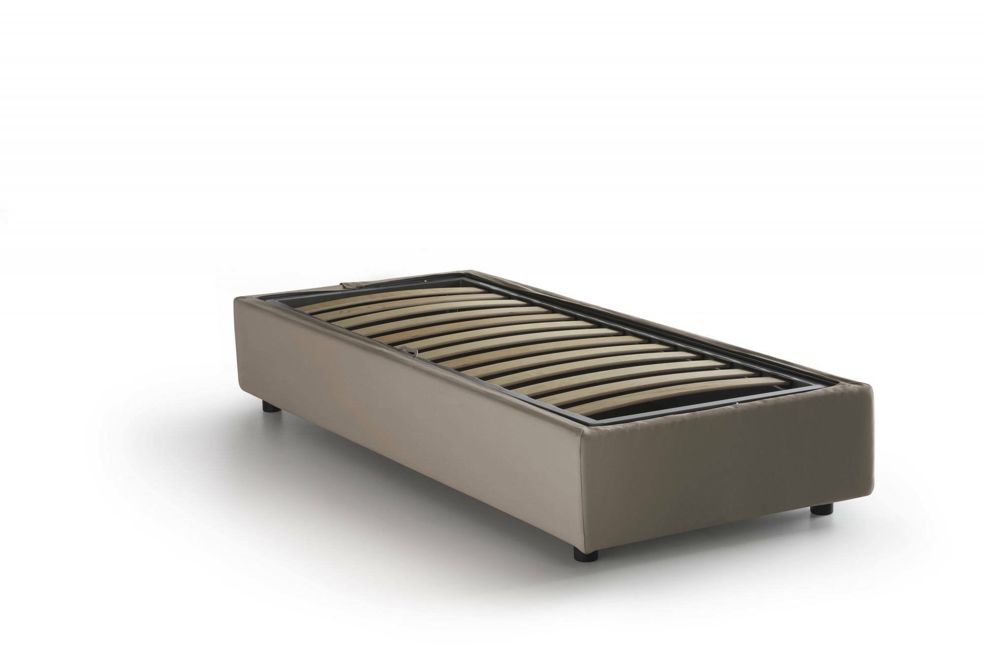 Letto singolo Aribal, Letto contenitore con rivestimento in tessuto, Made in Italy, Apertura frontale, con materasso cm 90x200 incluso, Tortora