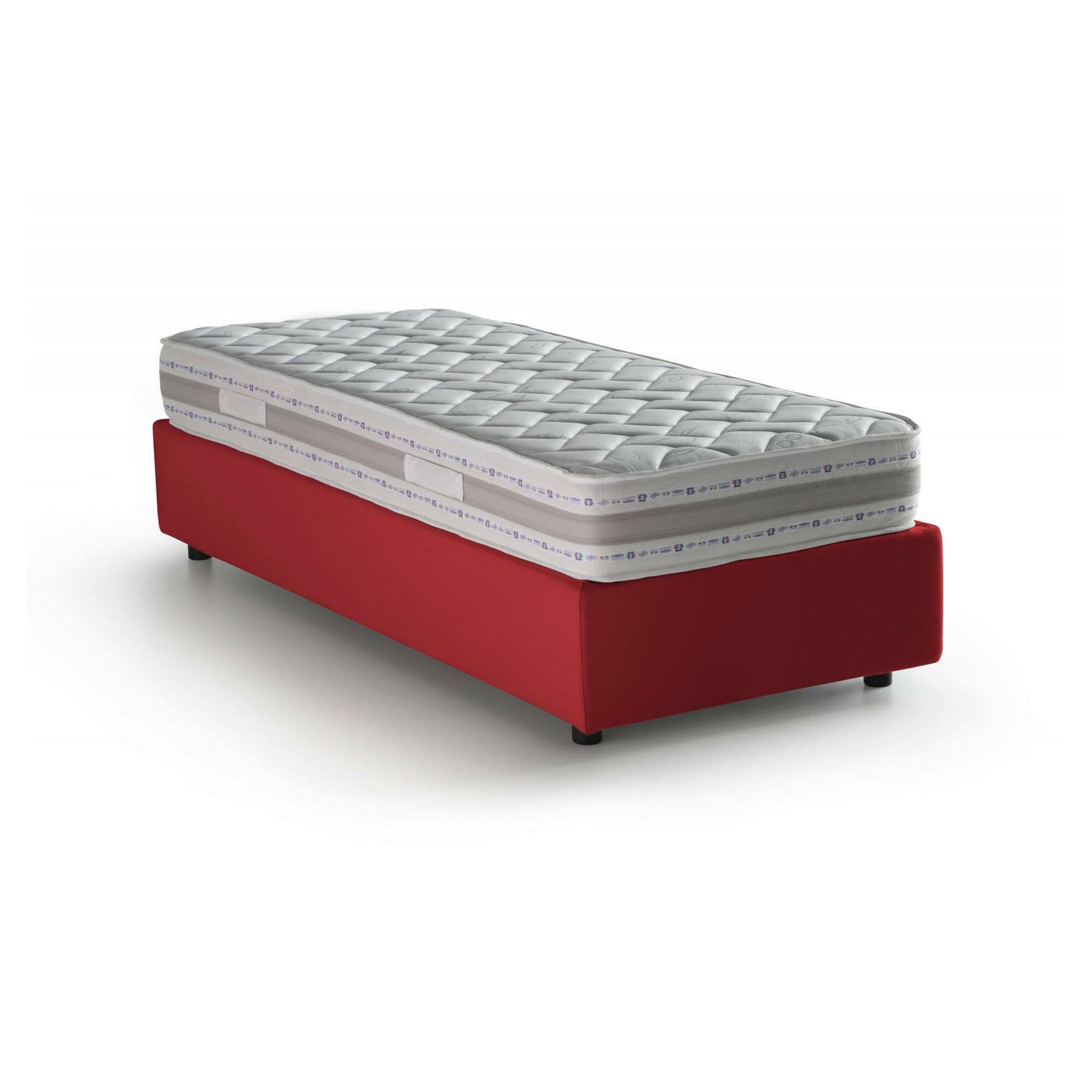 Letto singolo Aribal, Letto contenitore con rivestimento in tessuto, Made in Italy, Apertura frontale, con materasso cm 90x200 incluso, Rosso