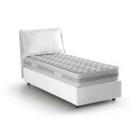 Letto singolo Arzon, Letto contenitore con rivestimento in tessuto, Made in Italy, Apertura frontale, con materasso cm 90x200 incluso, Panna