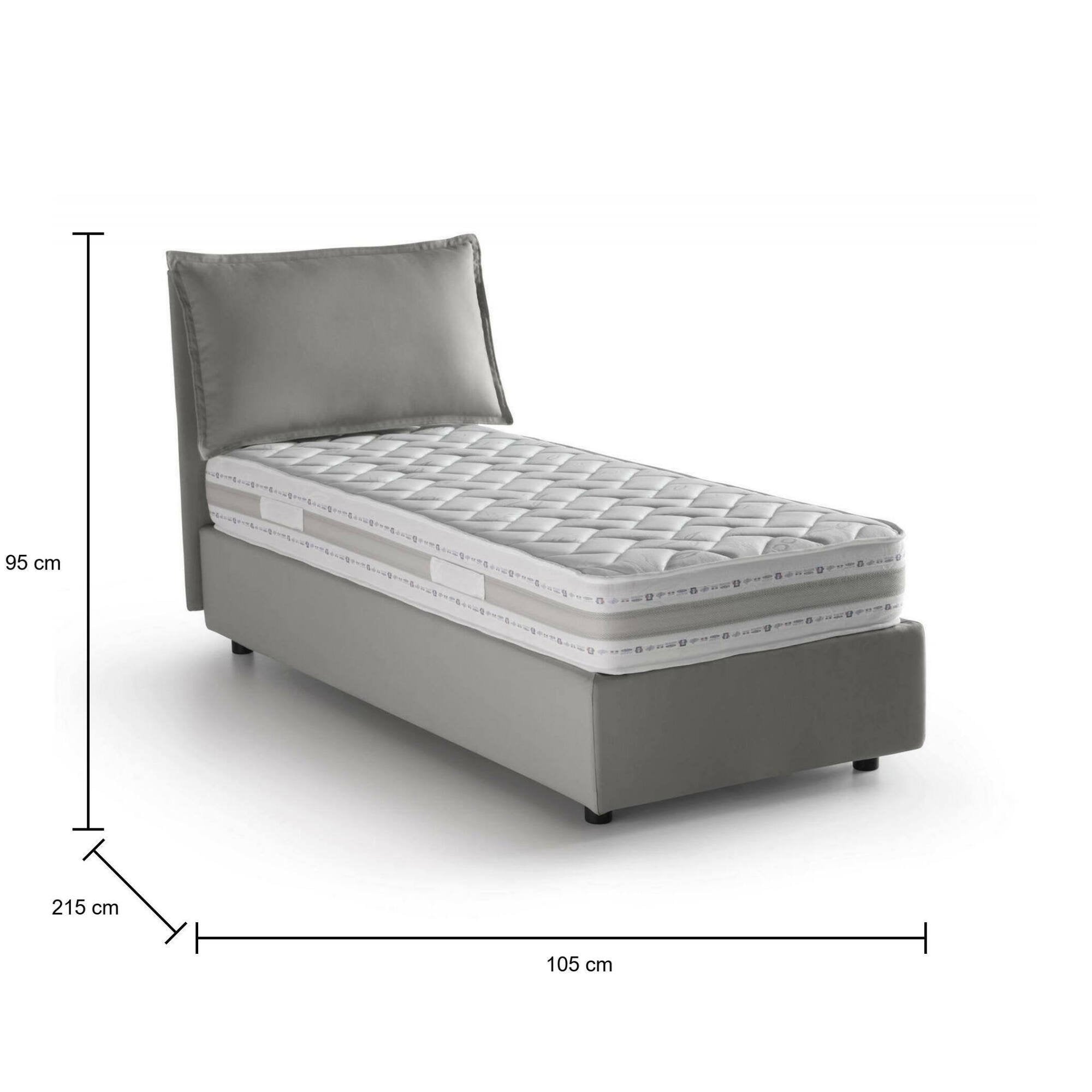 Letto singolo Arzon, Letto contenitore con rivestimento in tessuto, Made in Italy, Apertura frontale, con materasso cm 90x200 incluso, Grigio