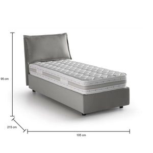 Letto singolo Arzon, Letto contenitore con rivestimento in tessuto, Made in Italy, Apertura frontale, con materasso cm 90x200 incluso, Grigio