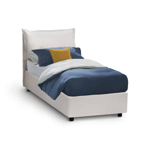 Letto singolo Assoreta, Letto contenitore con rivestimento in ecopelle, Made in Italy, Apertura frontale, con materasso cm 90x200 incluso, Bianco