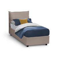 Letto singolo Assoreta, Letto contenitore con rivestimento in ecopelle, Made in Italy, Apertura frontale, con materasso cm 90x200 incluso, Tortora